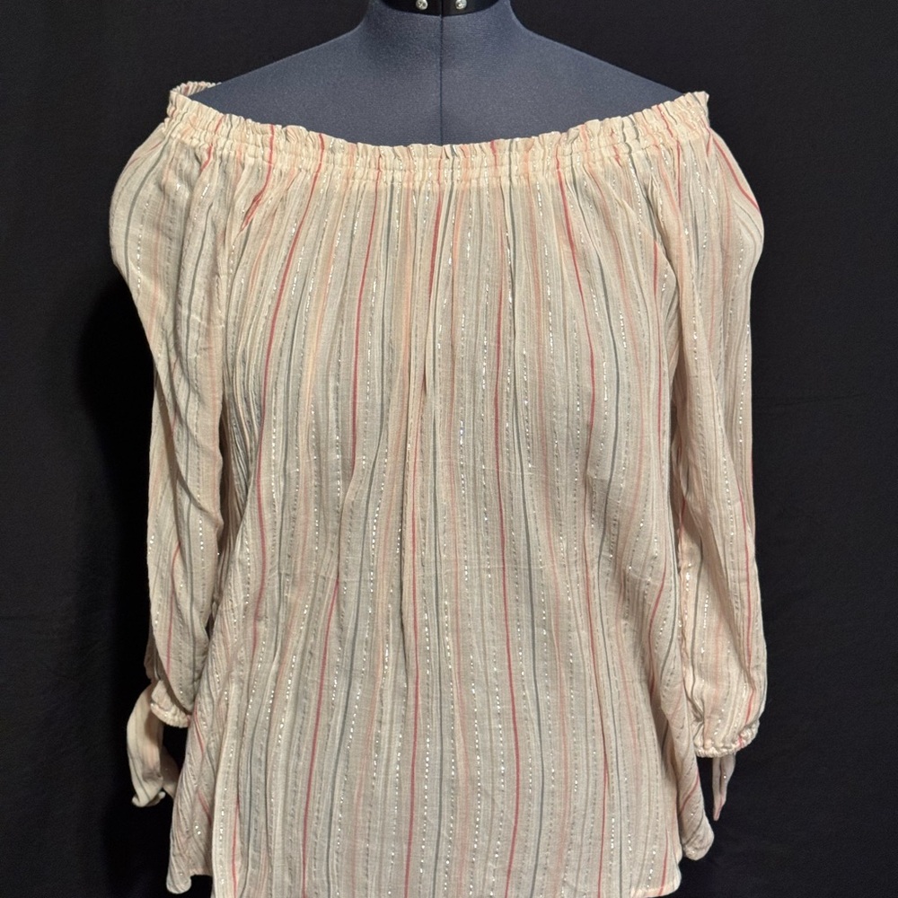 Westport Off-Shoulder Striped Blouse in Cream and Pink